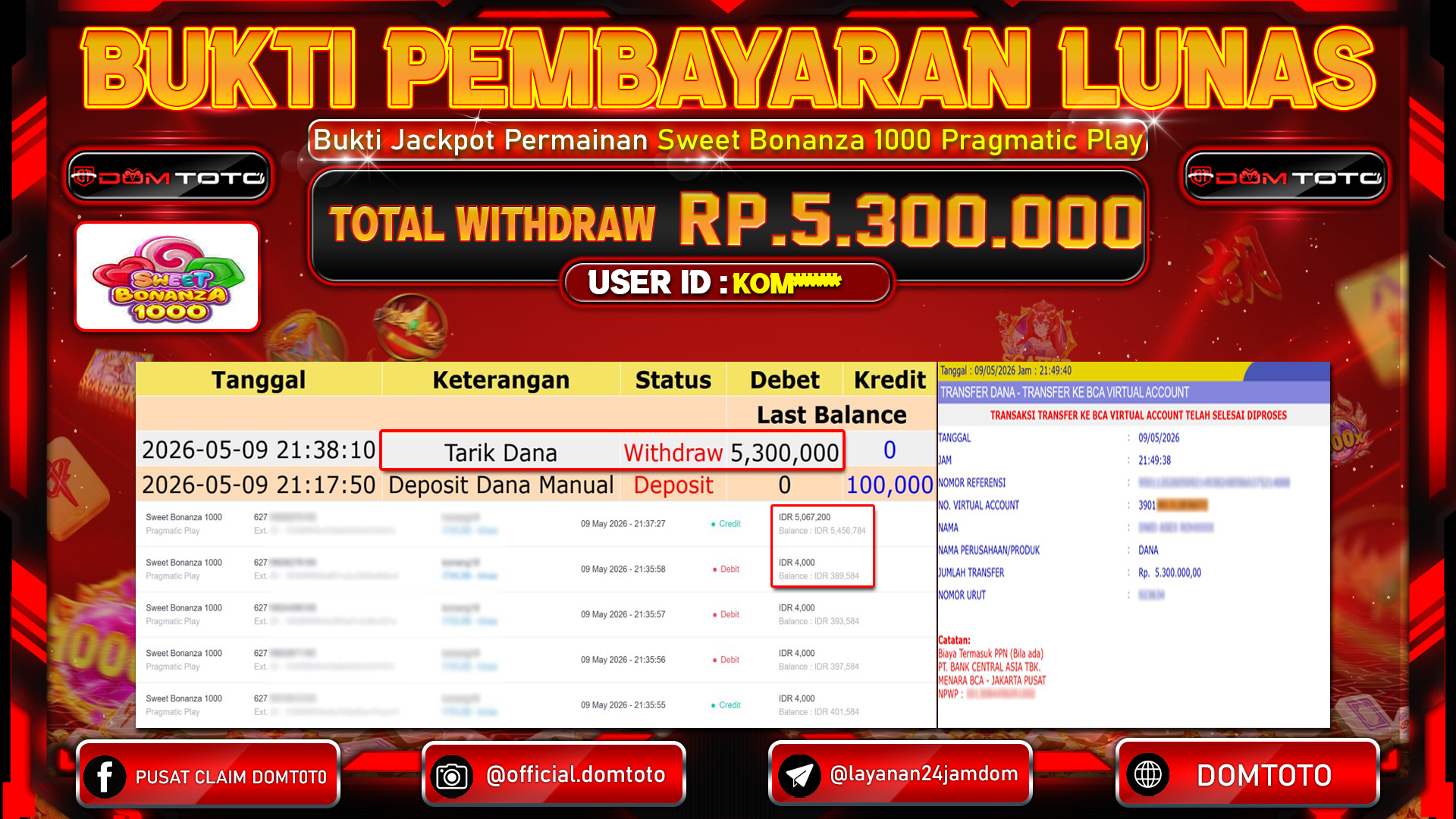 JACKPOT SLOT Sweet Bonanza 1000 Pragmatic Play 09 MAY 2026